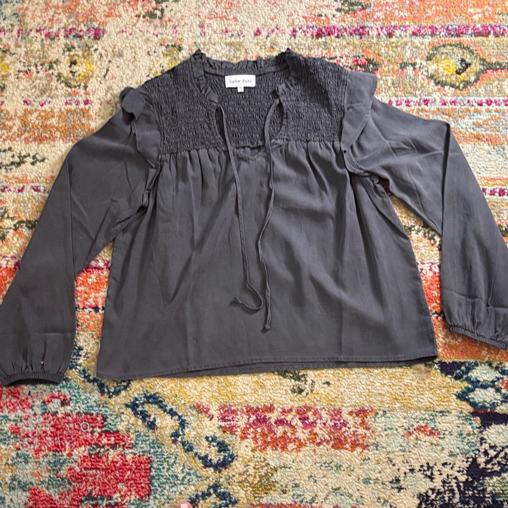 Bella Dahl Charcoal Smocked Blouse